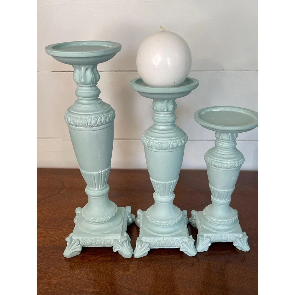 Set of 3 painted coastal ,cottage core, farmhouse, candle holders statement